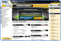 WBX Sports Betting Exchange home-page view