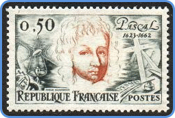 Blaise Pascal on the French postage stamp.